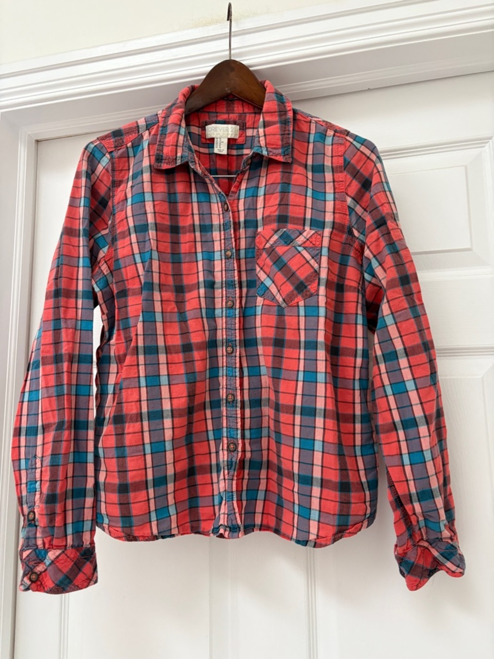 Forever 21 Red and Blue Plaid Button-Down Shirt